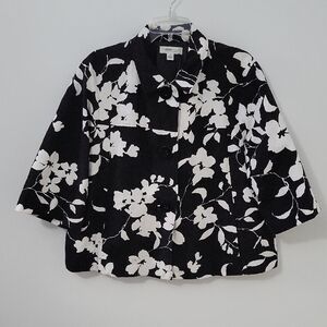 Coldwater Creek Black and White Floral Jacket, Size 16
